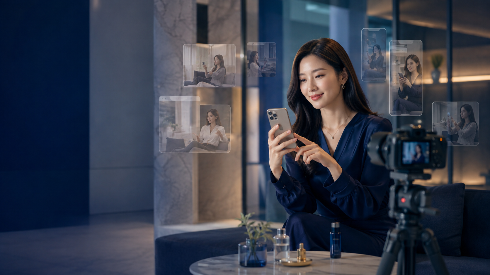 AI 버추얼 인플루언서가 하나의 경험을 여러 콘텐츠로 확장하는 장면